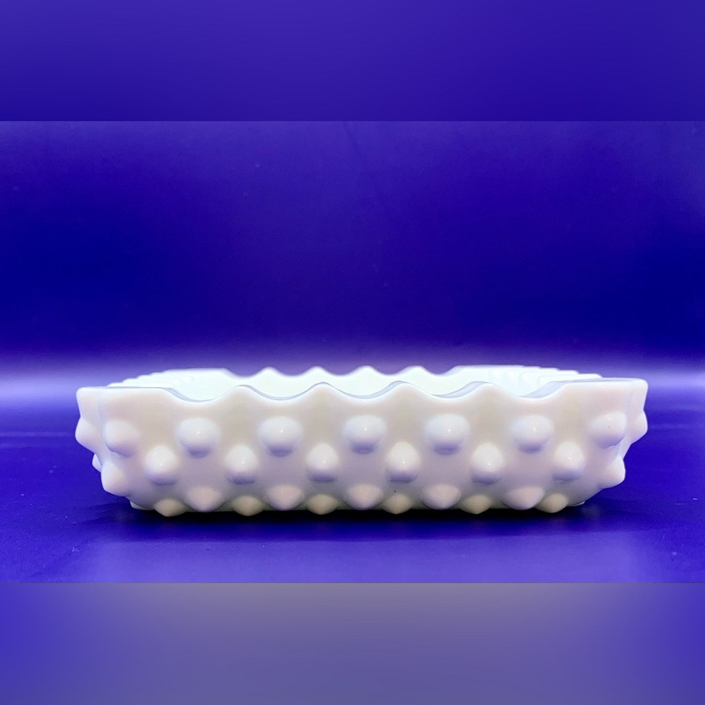 Fenton Hobnail Milk Glass Ashtray/Dish w/ Scalloped Rim - Vintage